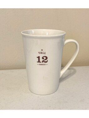 2010 Starbucks Coffee Tall 12 Ounce Stoneware Coffee Mug White Brown
